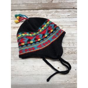 Vintage Igloos Hat Beanie Neon Geometric Pom Pom 80s 90s Wool